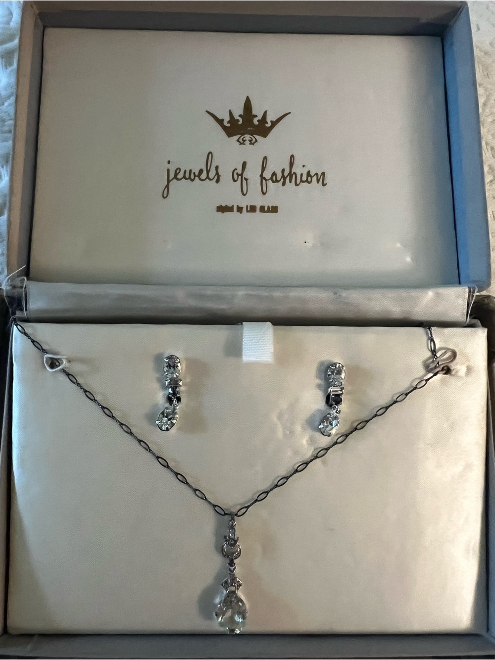 Antique Sterling Silver Crystal Drop Necklace & Earrings Set